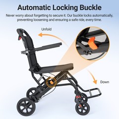 22lb Lightweight Foldable Transport Manual Wheelchair Hand Brake for Travel