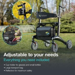 Helavo Carbon Ultralight Rollator Walker, 4 Wheels, With Seat, Black, 300 lbs