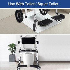Shower Wheelchair 17.7in Aluminum Alloy Commode Bathroom Wheelchair for Disabled