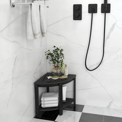 DWVO 17″ Corner Shower Stool W/Shelf Non-Slip Pad 352Lbs Shower Bench Black | Wa