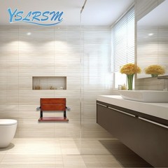 YSLRSM Folding Shower Seat Wall Mounted 20in with Back Arms 400lb Capacity Teak