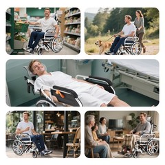 3-in-1 Multi-Purpose Wheelchair, Foldable Transport Wheelchair, Support 265 lbs