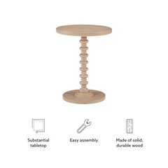 Powell Tarkin Round Natural Wood Turned Spindle Pedestal Side Accent Table