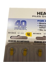 HEARING AID BATTERIES 40 PACK MERCURY FREE Size 10-BEST BY DATE 09-2025