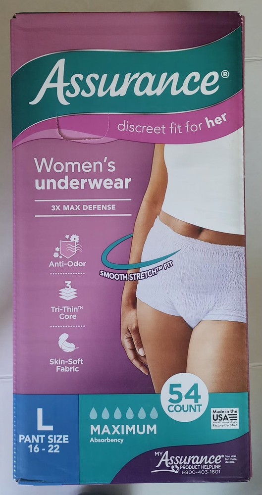 Assurance Women’s Maximum Absorbency Underwear, Large (16‑22), 54 Count – Discre
