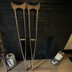 53 inch Vintage Wood Adult Standard Crutches Pair Non-Adjustable Underarm Style