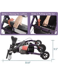 BlessReach Heavy Duty Rollator Walker w/ Large Seat Up to 450 lbs – Purple