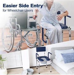 Drop Arm Bedside Commode Toilet with Padded Seat and Backrest, 6.3QT Bucket Read