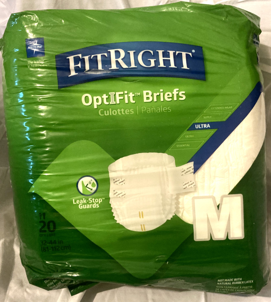 Briefs/Diaper w/Tabs, Medline FitRight OptiFit Medium Men/Women, 32-44″, 20 Pak