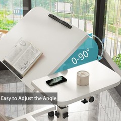 Adjustable Overbed Bedside Table with Wheels, Bed Desk, Over The Bed Table