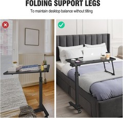 Adjustable Overbed Bedside Table Rolling Hospital Bed Laptop Desk With Wheels