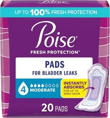 Poise 4 Drop Pads Regular/Long Moderate Absorbency Odor Control