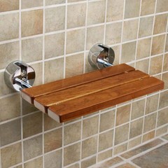 Clevr 20″ Teak Modern Folding Shower Seat Bench Clear Coated Medical Wall Mount