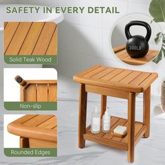 Teak Shower Bench – 100% Solid Teak Wood Shower Chair with Towel Bars & Stora…