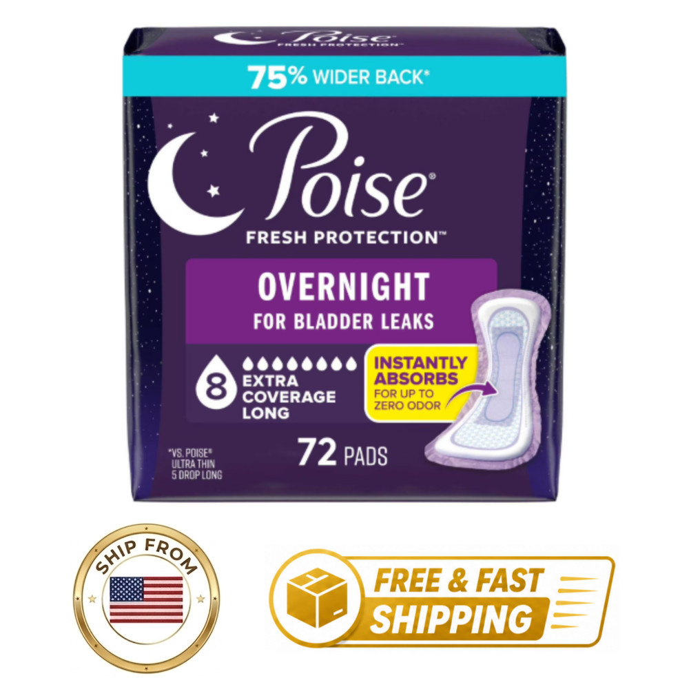 Poise Overnight Pads 8 Drop Extra Coverage 72 Count