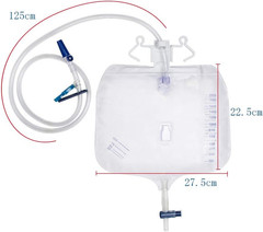 Urinary Drainage Bag with Anti-Reflux Chamber 2000ml 48 Inch Tube Pack of 5