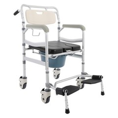 Foldable Height Adjustable Rolling Shower Commode Chair 4 Wheels 380 Lbs