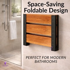 Easy Folding Handmade Teak Shower Seat Wall Mounted Bath Bench with Backrest