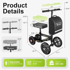 BlessReach All Terrain Knee Scooter 12″ Wheels Disc Brake