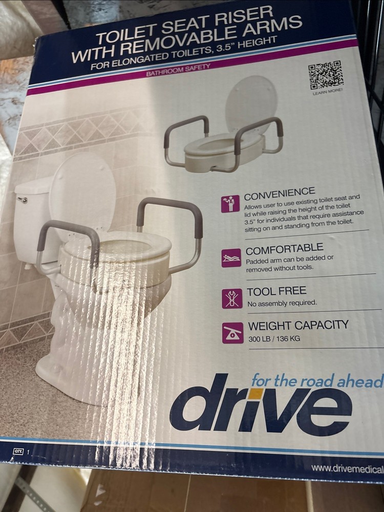 Drive Medical 3.5″ Raised Toilet Seat with Removable Arms For The Normal Seat