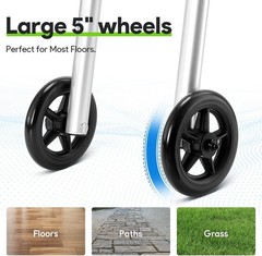 Narrow Folding Walker for Seniors with Trigger Release and 5 Inches Wheels, Ligh