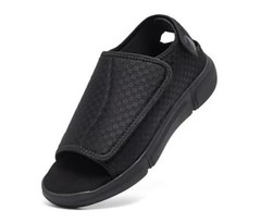 Men’s Open toe Diabetic Sandals Wide Width Adjustable Straps Arch 10 Wide Black
