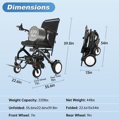 40lb Carbon Fiber Lightweight Foldable Electric Wheelchair Airline Approved-FDA