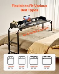 VEVOR Overbed Table Mobile Bed Side Desk 4 Wheels (2 with Brakes) & Power Socket