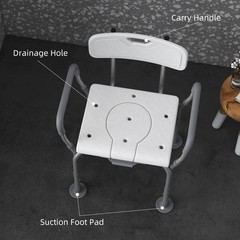 3-in-1 Shower Chair with Back and Arms Height Adjustable Bedside Commode White