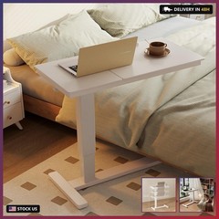 Solid Wood Overbed Bedside Table with Wheels, Adjustable Medical Tilt Top Hospit
