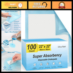 100 Count 22″ x 22″ Super Absorbent Leakproof Disposable Underpads for Pets & Ad