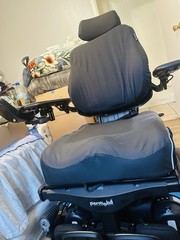Permobil Power Wheelchair w/ Headrest & Joystick, 6-Wheel, Black/Blue