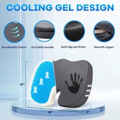 Gel Seat Cushion & Lumbar Support Pillow Set for Sciatica Pain Relief