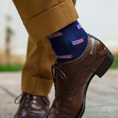 Cotton Patterned Over the Calf Dress Socks, Knee 8-12 American Flag on Navy