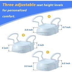 Adjustable Height Toilet Seat Riser W/ Handle Supports 300LBS Seniors & Recovery