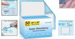 Multi-Functional XXL 30” x 36” Disposable Underpads – 50 Count, Quick Drying