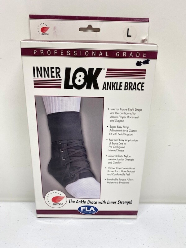 Large Ankle Brace Lace Up FLA Inner Lok 8, Unisex 40-5111LGBLK New