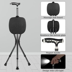 Hold 440 lbs Cane with Seat Combo Aluminum Alloy Portable LED Folding Walking…
