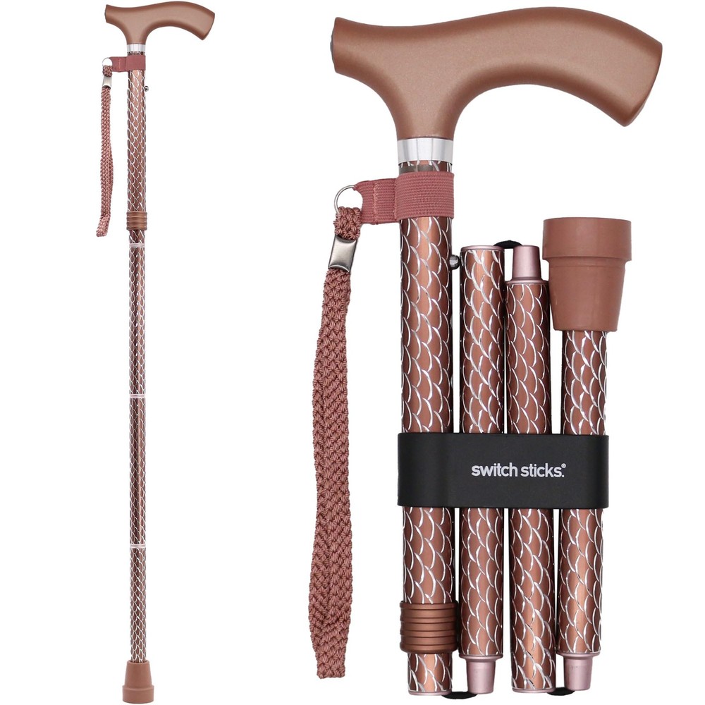 Engraved Rose Gold Adjustable Foldable Walking Cane Lightweight Stylish Comfort