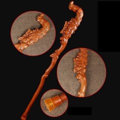New Peach Wood Carved Walking Stick Cane Crutch Climbing Wooden Walker