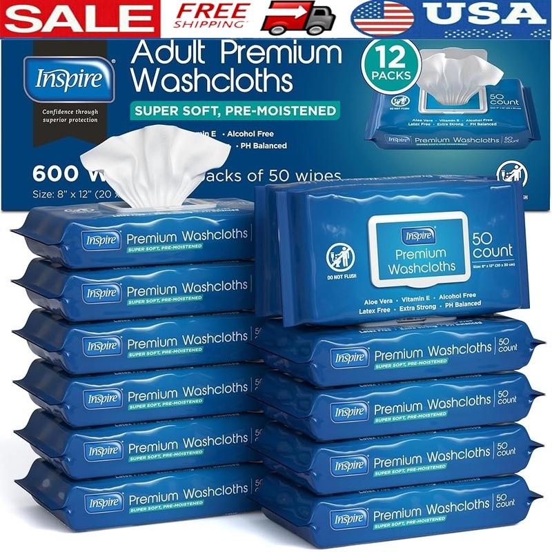 Aloe Vera Disposable Washcloths Adults Hypoallergenic Moist Wipes 600 Count New