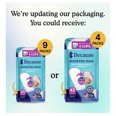 Because Overnight Extra Absorbency Booster Pads 4 Cups 16x7x5.5in 180 Count