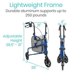 Vive Mobility 3 Wheel Walker – Three Wheeled Rollator for Seniors – Lightweight