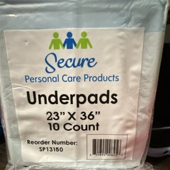 Secure Personal Care Products Underpads Blue White 23″ x 36″ 10 Count SP13150