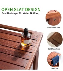 Teak shower bench 15.75in w/ Storage Shelf Stool for Inside Shower Nonslip