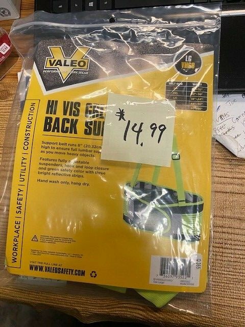 New VALEO HI VIS GREEN BACK SUPPORT LG 38″-44″ NEW in PACK