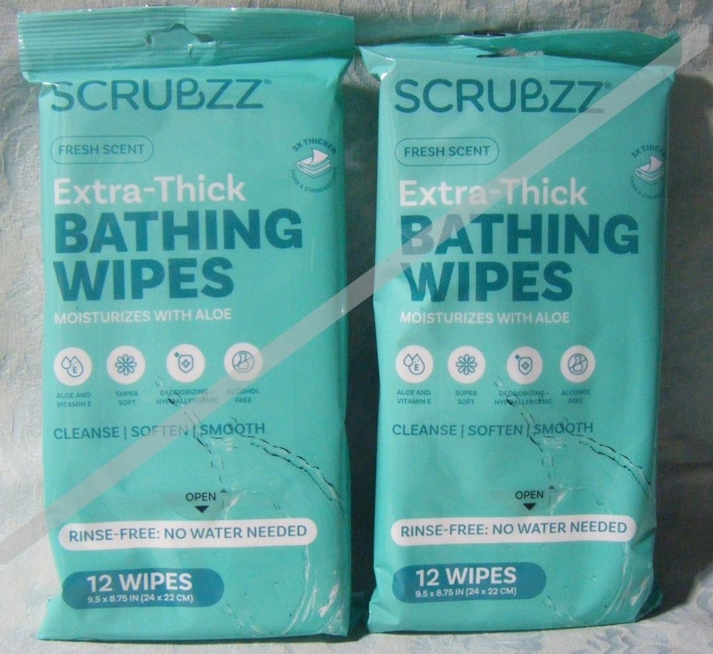 2X SCUBZZ Fresh Scent Extra Thick Bathing Wipes 12 Per Pack New (H/224)