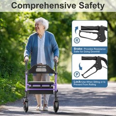 HOMLAND Foldable Rollator Walkers with Seat for Seniors, 350 Pound, Purple