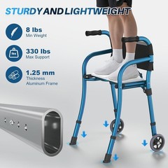Narrow Walkers for Seniors, Folding Standard Walker with Seat, Lightweight Al…