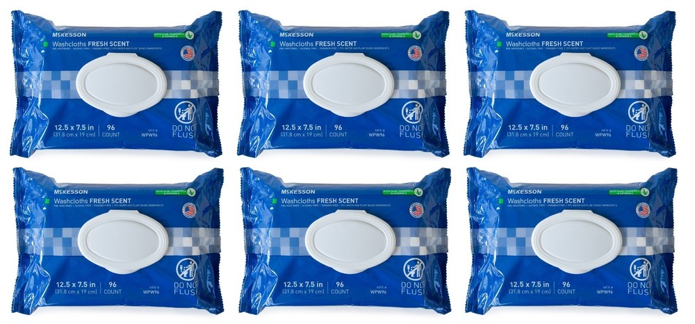 NEW McKesson BEST Washcloth Wipes for Adults, Scented (6 Pack, 96) Disposable